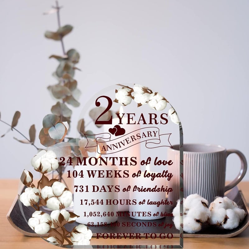 YLOLUL 2 Years Anniversary Decor for Him Her Cotton Flower Drawing Print Acrylic Gift 2nd Anniversary Wedding Paperweight Traditional Second Year Marriage for Wife Husband Lover (Cotton Flower) - Image 4